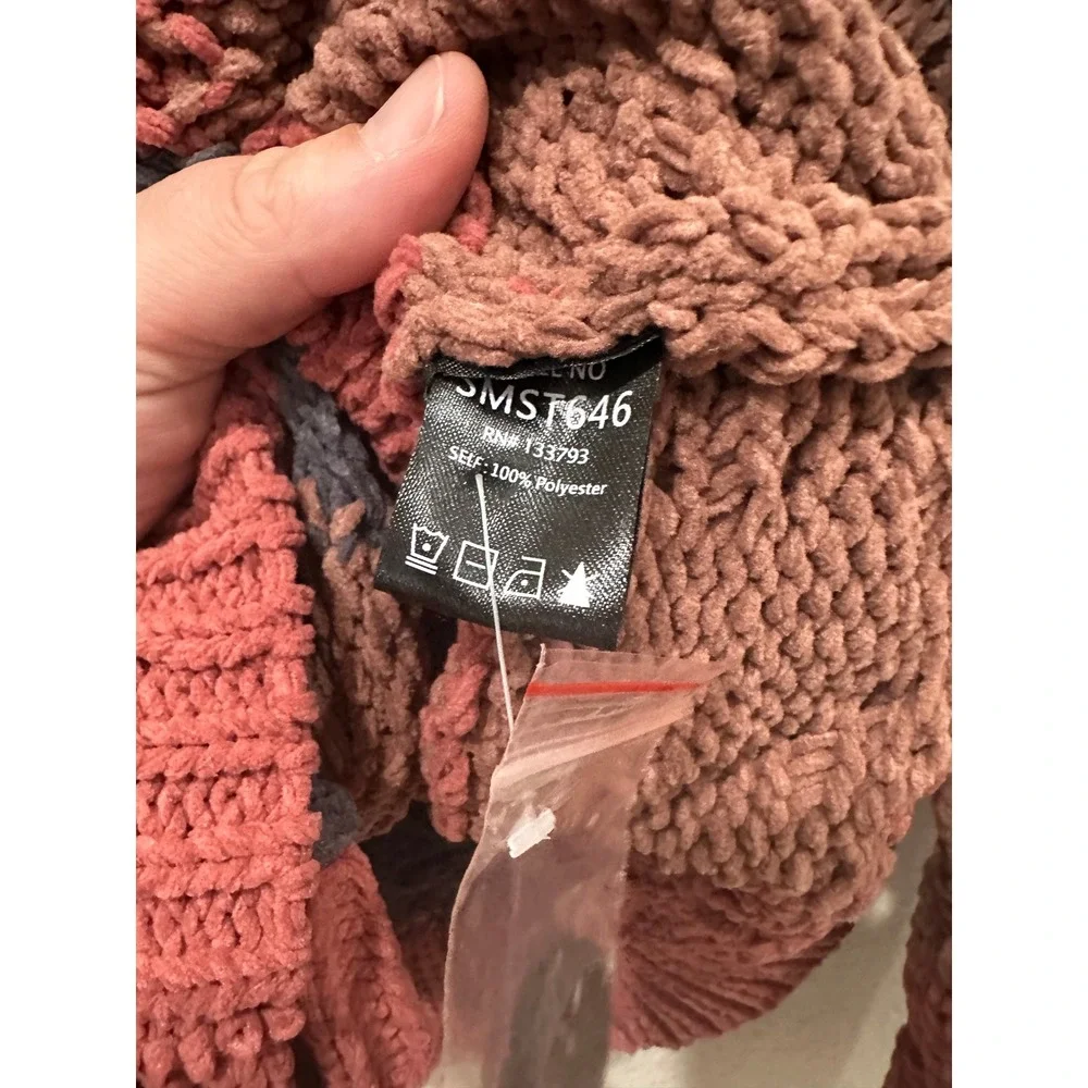 POL Women Colorblock Checkered Cable Knit Cardigan Sweater Rose Grey SMST646 S